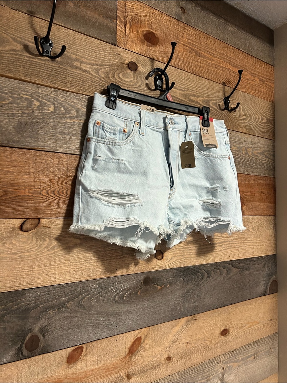 Levi's Light Blue High-Rise Distressed Jean Shorts